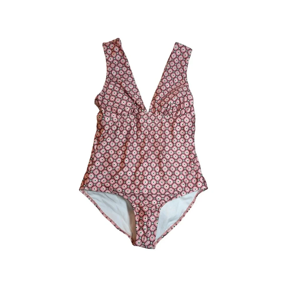 ⭐D4 Shade & Shore Women's Geo Design 1 Piece Swimsuit Pink/Maroon/Green Size XL